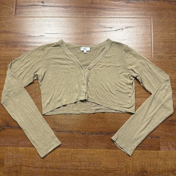 Ozma Of California Sweaters - Ozma Of California Crop Cardigan Womens S Brown 100% Raw Silk Lightweight Luxury